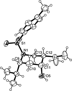 ORTEP8 representation of 4c; ellipsoids drawn at the 30% probability level.