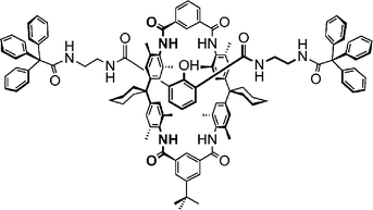 A rotaxane. Two bulky stopper groups at the ends of the axle prevent the axle from deslipping (“deslipping” denotes the dissociation of rotaxane in which the wheel passes one the stoppers without breaking any covalent bonds of the rotaxane).