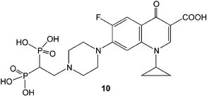 Bone-seeking antibacterial agent constructed by conjugating a BP to ciprofloxacin.