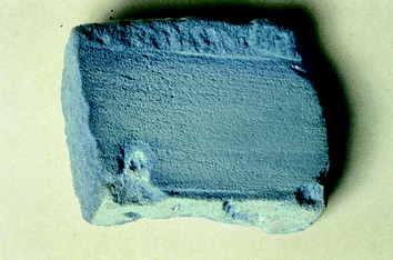 Brick Nimrud. A Mesopotamian building block made from Egyptian Blue and quartz, presumably along the lines of the “compact body procedure” (see text). © Copyright the Trustees of The British Museum.