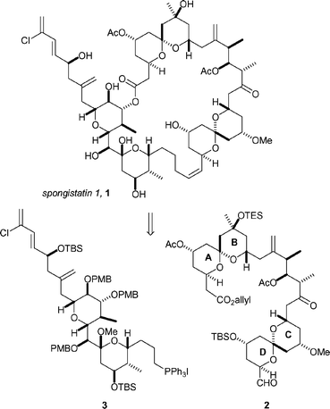 Ley's retrosynthetic analysis of spongistatin-1, 1.