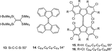 Alkenes 13 and 14–16 with a larger twist of the central double bond than that found in (2S*,2′S*)-(M*,M*)-cis-5.