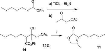 Synthesis of dihydrojasmone lactone analog 11. Reagents and conditions: (i) 1.0 M aq KOH, MeOH–THF = 2 : 1, then 1.0 M HCl, 20–25 °C (70%).