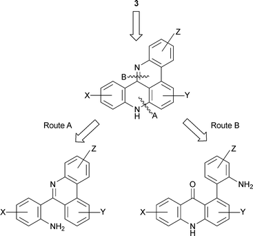 Synthetic strategies to trisubstituted quino[4,3,2-kl]acridines.
