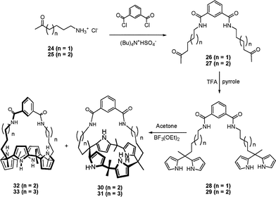 Synthesis of cis and trans amide strapped calix[4]pyrroles 30–33.