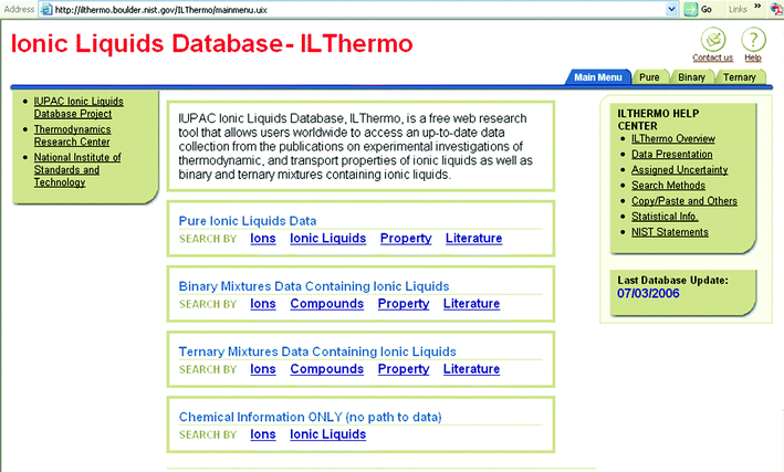 The home page of the IUPAC Ionic Liquids Database.