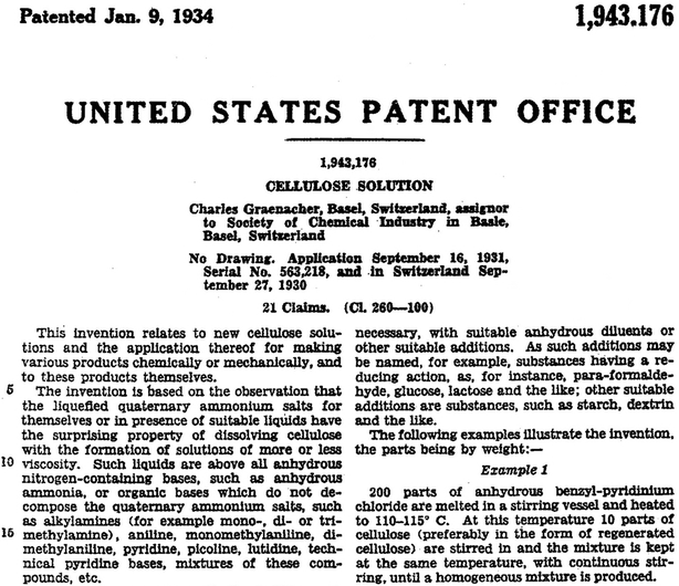 The first patent relating to an industrial application of ionic liquids.6