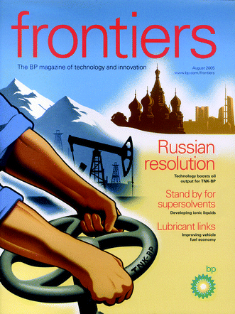 Ionic liquids featured on the cover of the BP in-house magazine (© BP 2006).