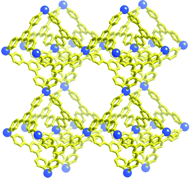 A single boracite-like network in CuI(tpt)4/3(ClO4). A second network, not shown, interpenetrates the first.