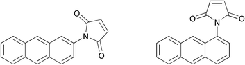 Left: structure of N-(2-anthryl)maleimide. Right: structure of N-(1-anthryl)maleimide.