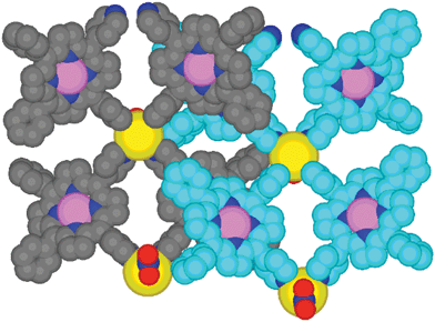 A portion of the structure showing the packing of consecutive heterobimetallic ribbons. C atoms of consecutive ribbons are differentiated by different shading for sake of clarity. H atoms are not presented for clarity. For bond distances and angles see text.