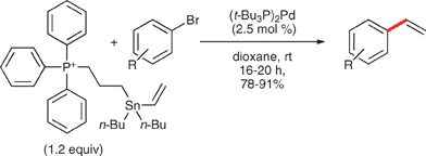 Vinylation reaction with a supported tin reagent.