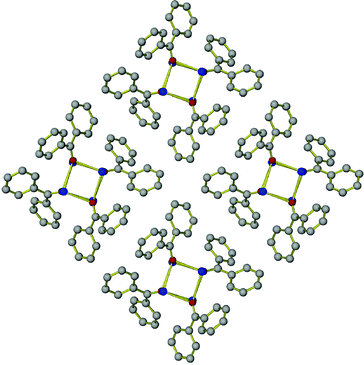 Packing of K(Ph2CO) chains, viewed in the c direction. Hydrogen atoms are omitted for clarity.