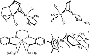 Selected models for the [NiFe]-H2ases active site featuring the Ni(SR)2 core and at least one biomimetic ligand.5,29,34,35