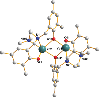 Projection of one molecule of 1, with hydrogen, tert-butyl methyl groups and toluene solvent molecule omitted for clarity.