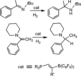 
          Catalytic
          reduction of imines and enamines by alkenyl-linked phosphino-boranes.