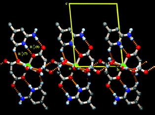 
            Tripodal recognition between protonated 2-amino-4-picoline molecules and malonate moieties through the formation of R22(8) and R22(7) hydrogen bonding motifs on both sides of the water assembled layer.