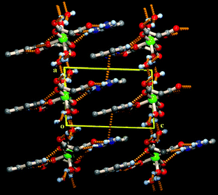 Interdigitation of organic layers through lone pair⋯π and π⋯π interactions along the crystallographic c axis in a penultimate 3D supramolecular organization of the complexes.