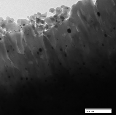 
            Transmission electron micrograph of Pt/Al2O3catalyst. Photo courtesy of Keith L. Hohn.