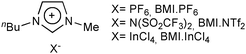 Example of imidazolium ionic liquids used for the immobilisation of catalysts for the alcoholysis of triglycerides.