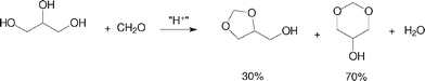 Acid-catalysed acetalisation of glycerol with aqueous formaldehyde.