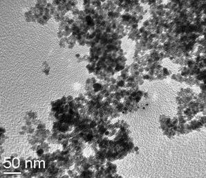 TEM of functionalized nano-ferrite with Ni-coating.