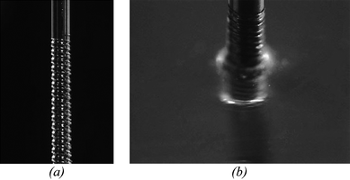 Photograph of a threaded needle port (a) before and (b) after full insertion into the chip.