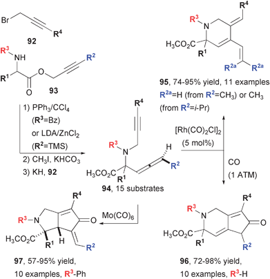 Synthesis of diverse heterocycles from a common allene-yne precursor.