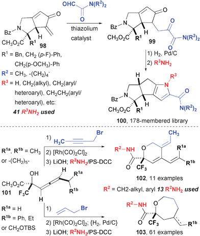 DOS pathways using common substrates and molybdenum-mediated and rhodium-catalyzed reactions.