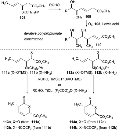 Diastereoselective aldehyde addition and annulation reactions of chiral allylsilanes.