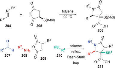 Diastereoselective synthesis of g-lactams from the formal cycloaddition of imines with anhydrides and by a new 4CR (Shaw).