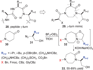 Synthesis of γ-turn mimics and diverse 7-membered ring heterocycles.