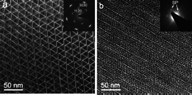 
          TEM images of self-aligned LaF3 nanoplates. Reproduced with permission from reference 51. Copyright American Chemical Society, 2005.