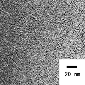 
          TEM image of Rh nanoparticles stabilized by sodium 3-mercapto-1-propanesulfonate.