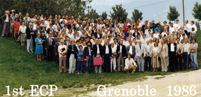 A photo of the 1st ESP meeting with Giulio Jori ringed. Herbert Hönigsmann, Jean Cadet and Rex Tyrrell also appear in the photo.