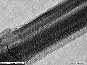 The TEM image of N doped TiO2 nanotubes.