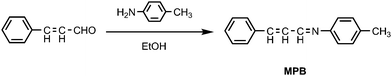 The reaction of cinnamaldehyde with p-toluidine.