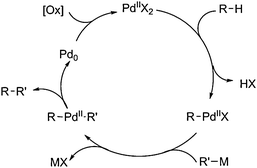 General mechanism of cross-couplings of C–H bonds with organometallic reagents.