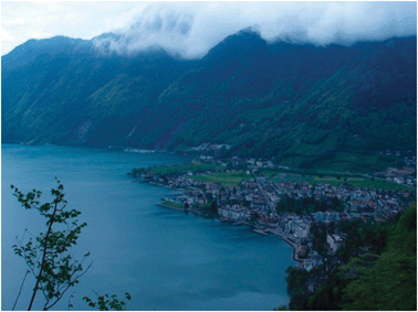 View of Brunnen from overlooking hills.