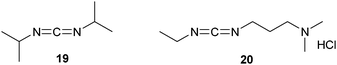 Structures of the carbodiimides DIC and EDC.