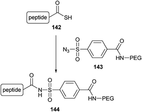 
            C-terminal PEGylation of ubiquitin using the thioacid/azide amidation reaction.