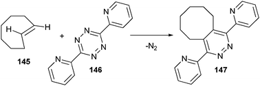 Conjugation reaction between trans-cyclooctene and tetrazine.