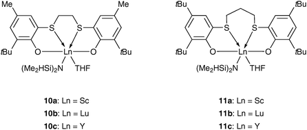 Lanthanide complexes supported by dichalcogen-bridged bis(phenolate) ligands.