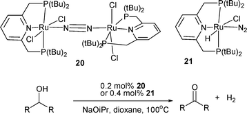 Hydrogen generation using ruthenium complexes of pincer-type ligands.
