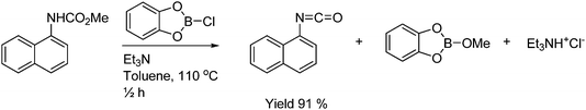 Formation of isocyanates from carbamates, chlorocatecholborane and base.