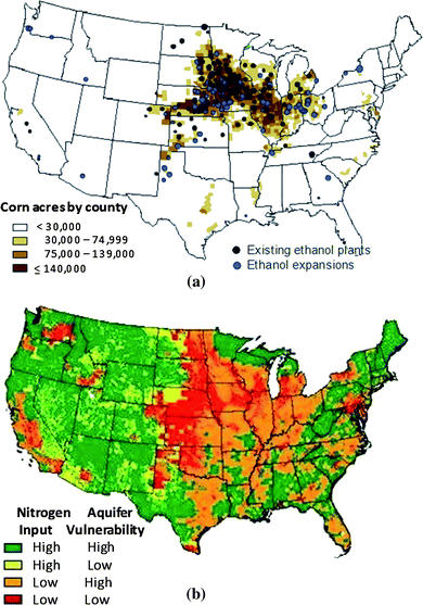(a) The majority of corn cultivation and ethanol production is located in the Corn Belt Region,10 and (b) regions of high nitrogen input and high vulnerability are concentrated in the Corn Belt region.11