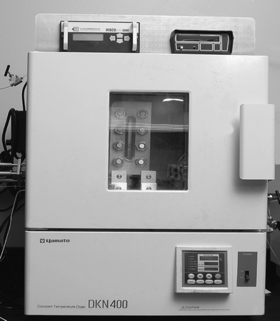 Jerguson cell in oven for high temperature studies of CXLs.