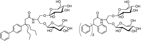 Tripod amphiphiles with variations in the hydrophobic portion relative to 2. These amphiphiles are inferior to 2 for R. capsulatus LHI–RC superassembly solubilization.