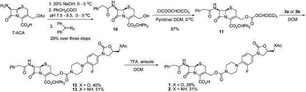 Syntheses of cephalosporin-oxazolidinone conjugates 1 and 2