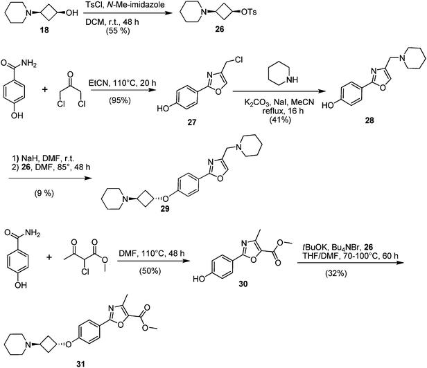 Synthetic routes to compounds 26, 29 and 31.